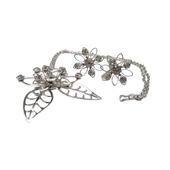 Vtg Signed B N Rhinestone Flower Leaf Necklace Earrings Set Demiparure Brooch Pe - Picture 9 of 16